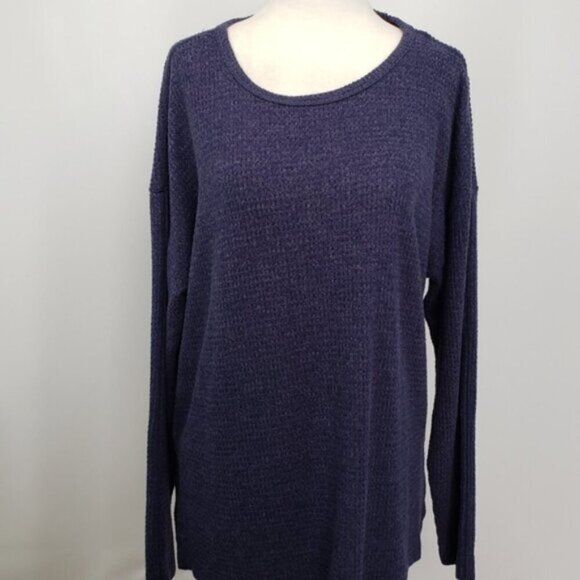 Aerie Waffle Knit Long Sleeve Top Hi Low Hem Purple Blue Women's Medium Casual - Picture 2 of 9